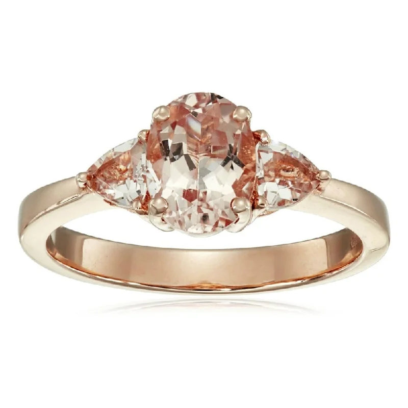 14k Rose Gold Morganite Oval and Trillion 3-Stone Ring