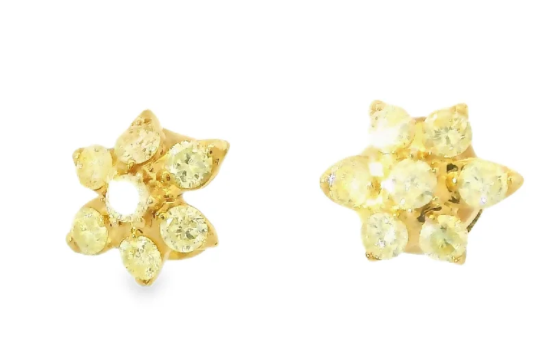 Fabulous Estate 14K Yellow Gold Diamond Floral Stud Earrings Studs