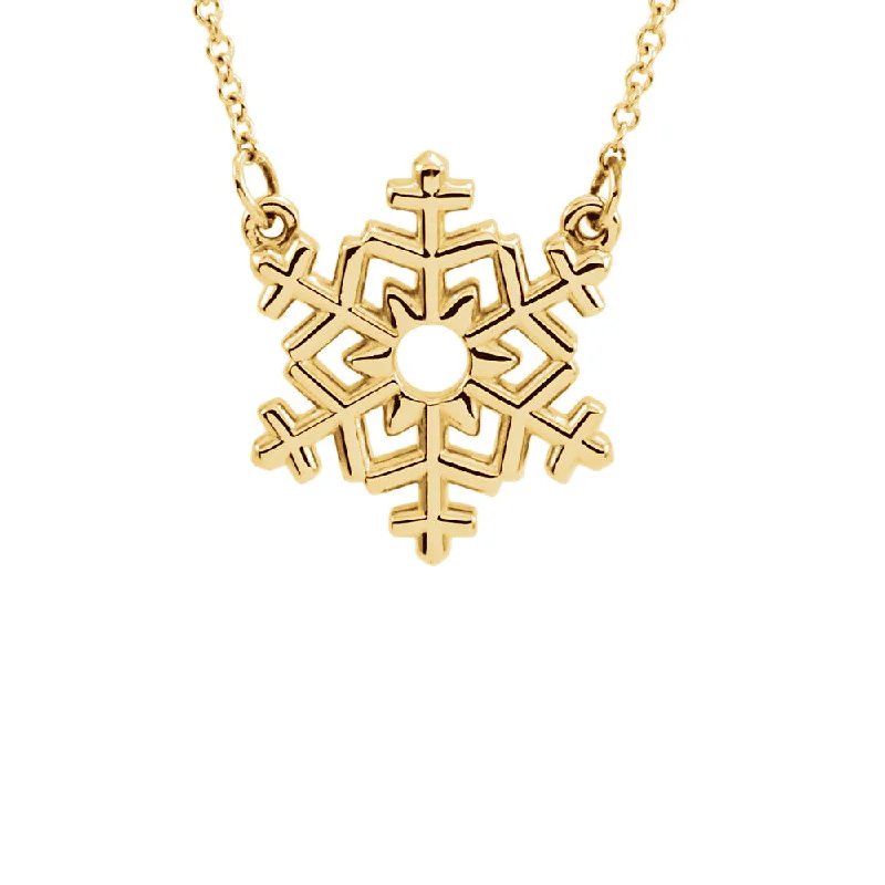 Polished Small Snowflake Necklace in 14k Yellow Gold, 16 Inch