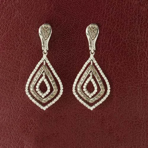 Brown & White Diamond Dangle Earrings