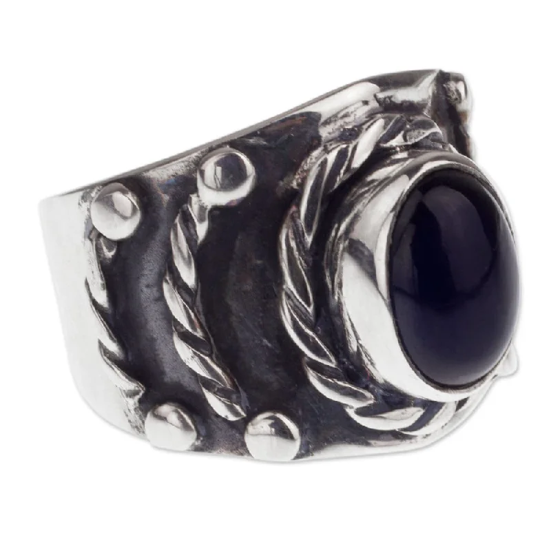 Men's Handmade Sterling Silver 'Protect' Obsidian Ring (Mexico)