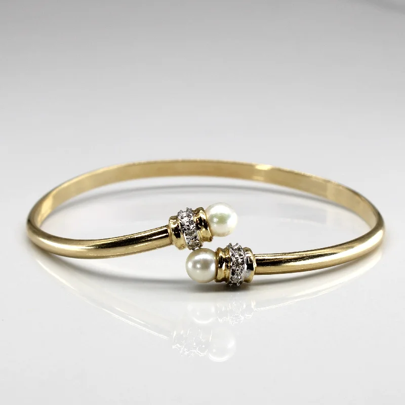 Pearl & Diamond Gold Bangle | 0.04ctw | 8"|