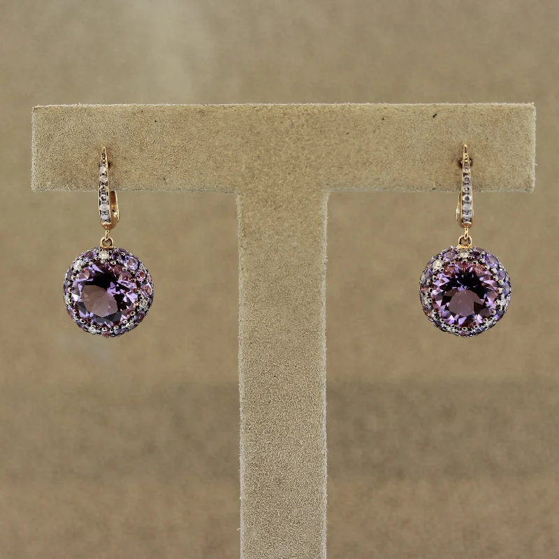 Amethyst Sapphire Diamond Gold Drop Earrings