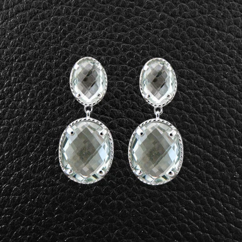 Oval Green Amethyst Dangle Earrings