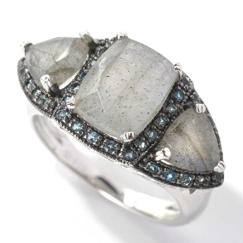 Platinum o/ Silver 4.14ctw Labradorite Cocktail Ring