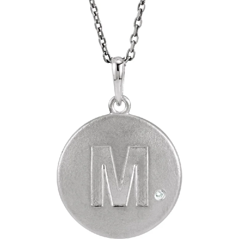 The Emma Sterling Silver Diamond Block Initial M Disc Necklace, 18 In.