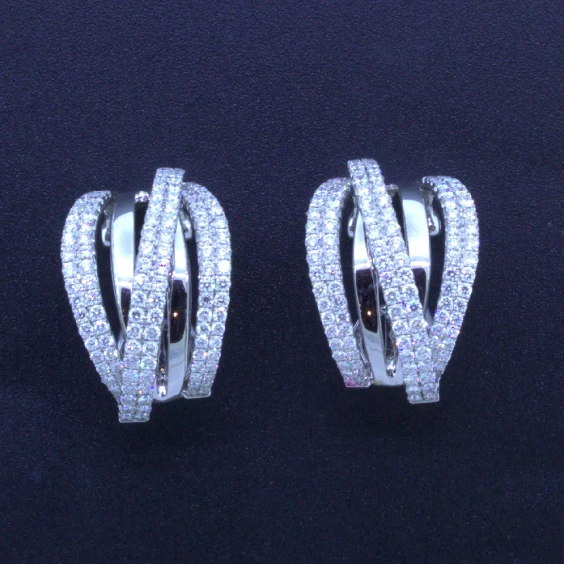 Diamond Multi-Row 18k White Gold Huggie Earrings