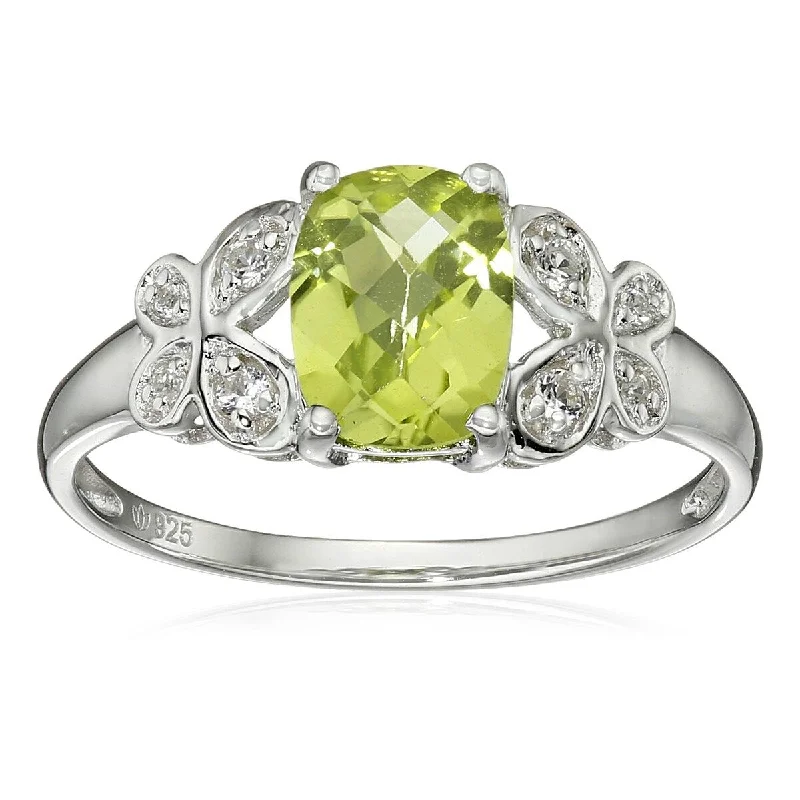 925 Sterling Silver Peridot and Created White Sapphire Ring