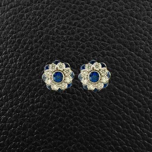 Sapphire & Diamond Flower Earrings