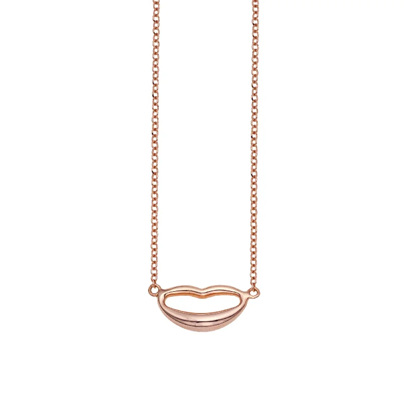 14kt Gold 18 inches Rose Finish 7.9x19mm(CE)+1.3mm(Ch) Polished Extendable Lips Necklace with Lobster Clasp