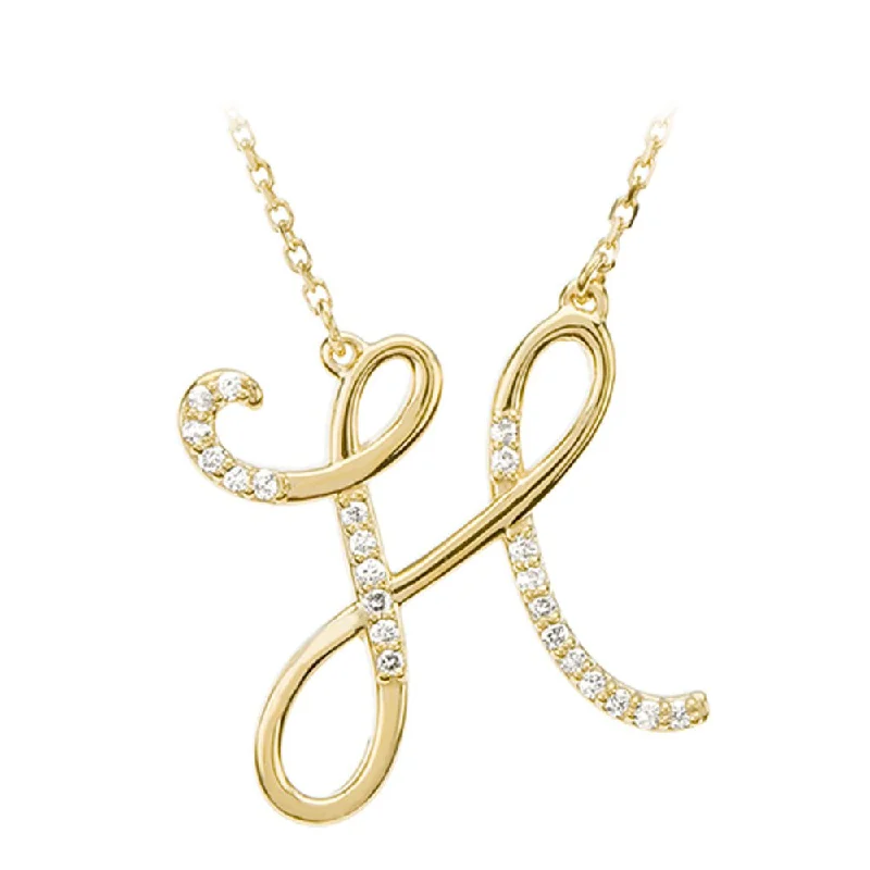 1/8 Ctw Diamond 14k Yellow Gold Medium Script Initial H Necklace, 17in