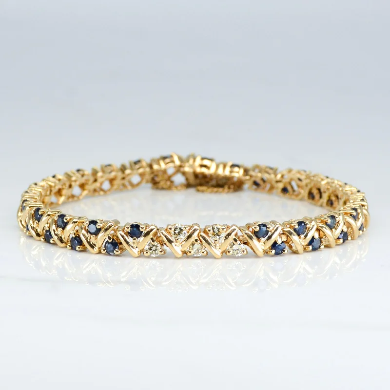 Yellow Gold Sapphire & Diamond Tennis Bracelet | 3.50ctw, 0.40ctw |