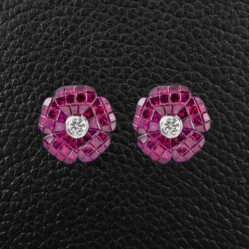 Ruby & Diamond Flower Earrings