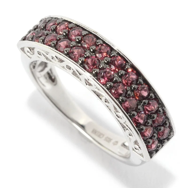 Sterling Silver Double-row Garnet Stackable Ring