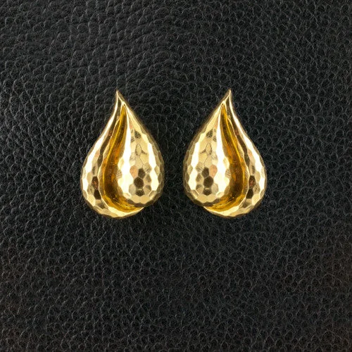 Hammered Tear Drop Shaped Estate Earrings