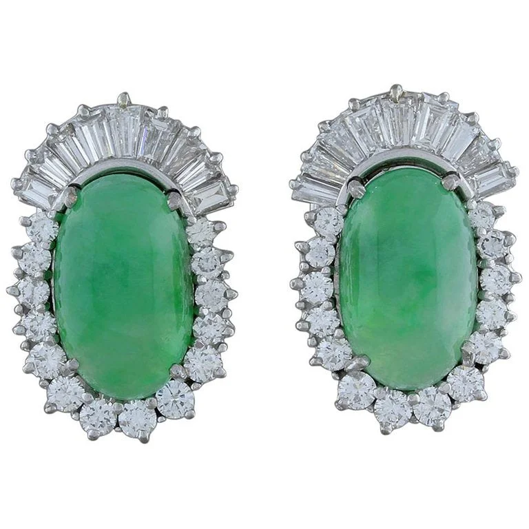 Midcentury Jadeite Jade Diamond Gold Earring