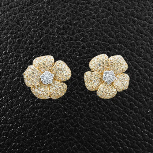 Yellow & White Diamond Flower Earrings