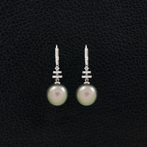 Tahitian Pearl & Diamond Dangle Earrings