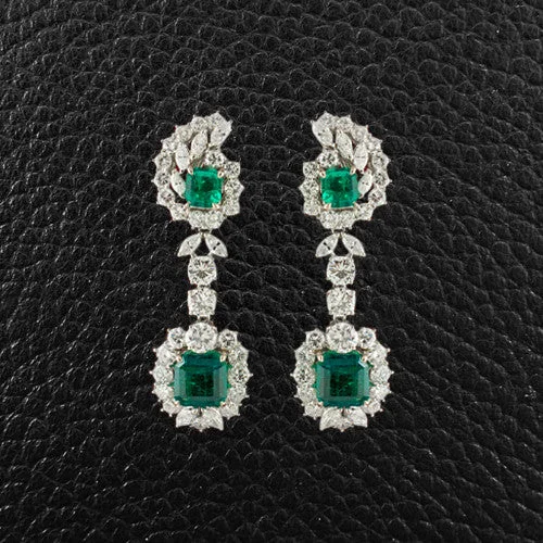 Emerald & Diamond Dangle Earrings