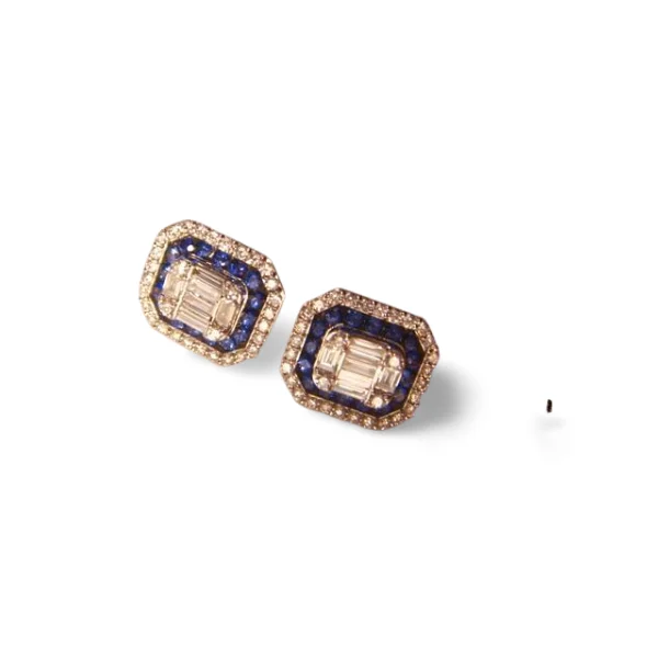 Stunning Estate 18K White Gold Sapphire Diamond Stud Studs Earrings