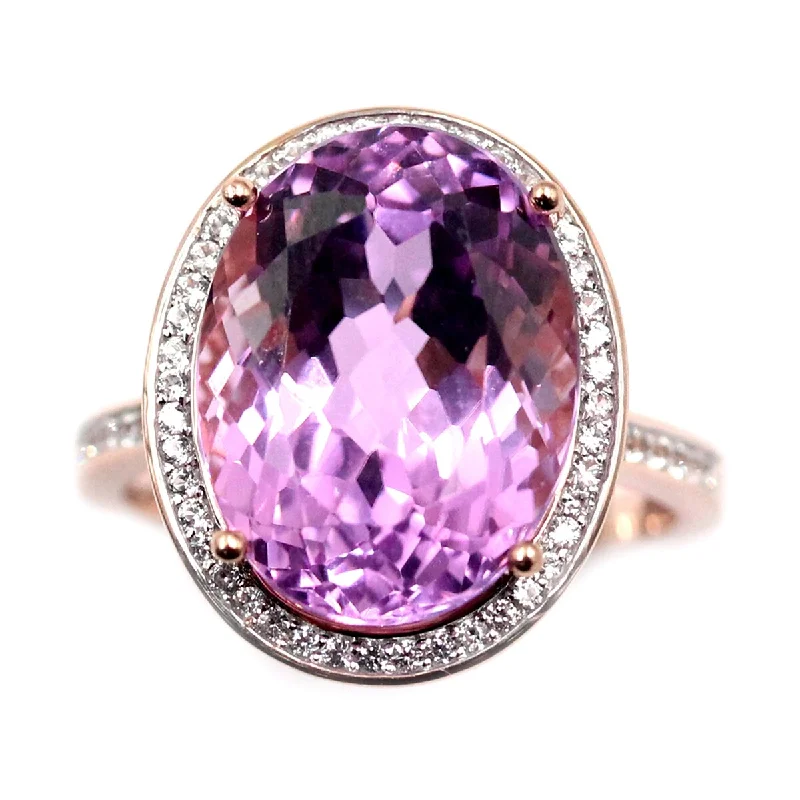 14Kt Gold Rose Kunzite and White Natural Zircon Ring