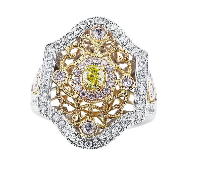 18KT WHITE & YELLOW GOLD 1.14CTW DIAMOND SCROLL RING