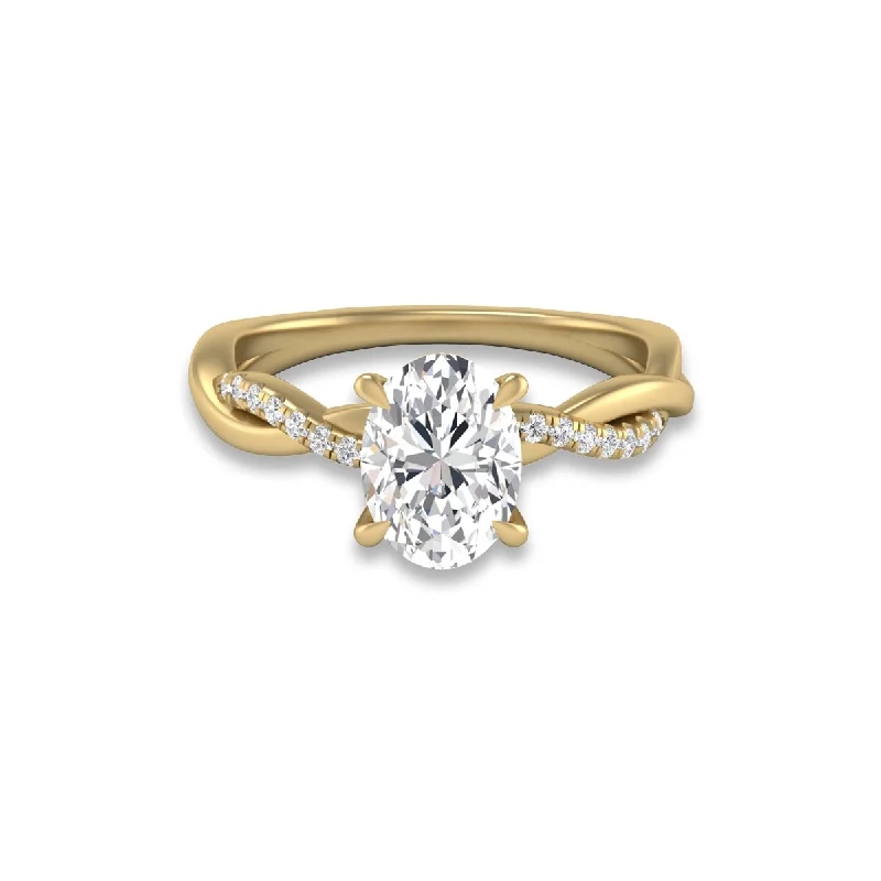 Marquee Agatha Twisted Pave Ring with IGI Certified 2 Carat Lab-Grown Oval Shape Diamond in 14K Yellow Gold