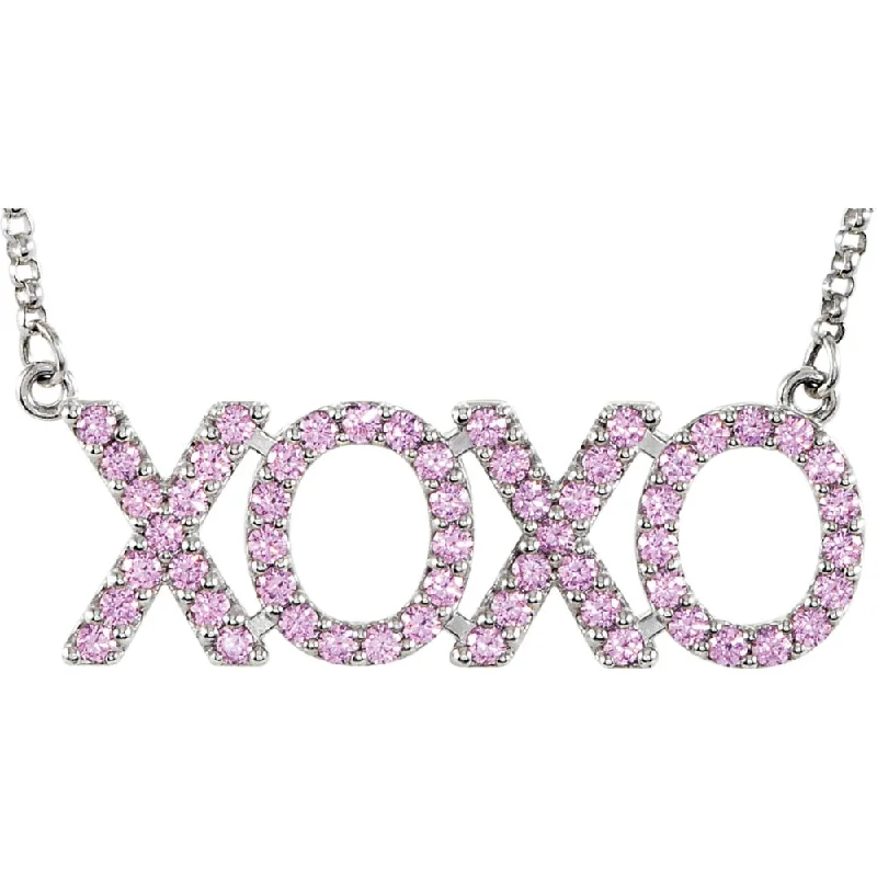 XOXO Pink Cubic Zirconia and Sterling Silver Necklace, 18 Inch