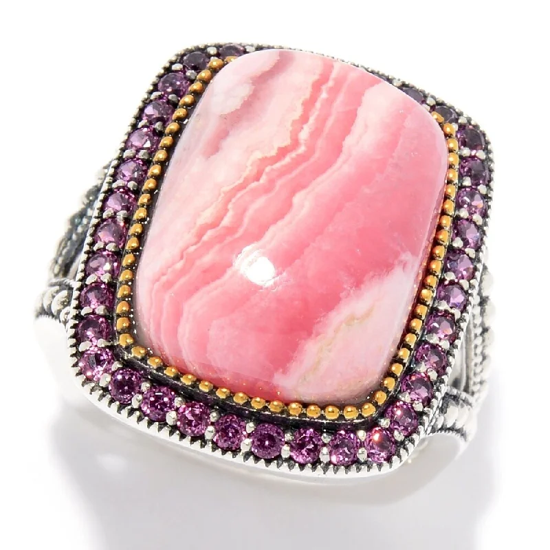 Sterling Silver 16 x 12mm Rhodochrosite & Rhodolite Ring