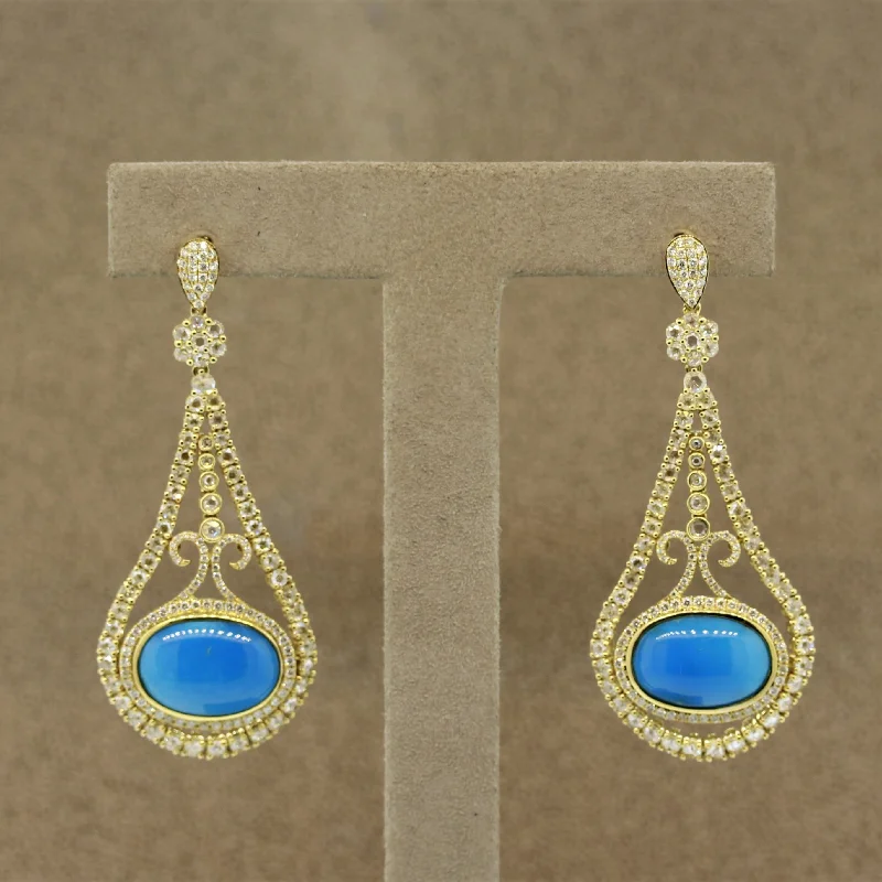 Turquoise Diamond Gold Drop Earrings