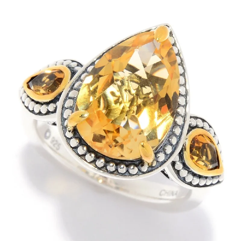 Multi Citrine 3-Stone Beaded Ring