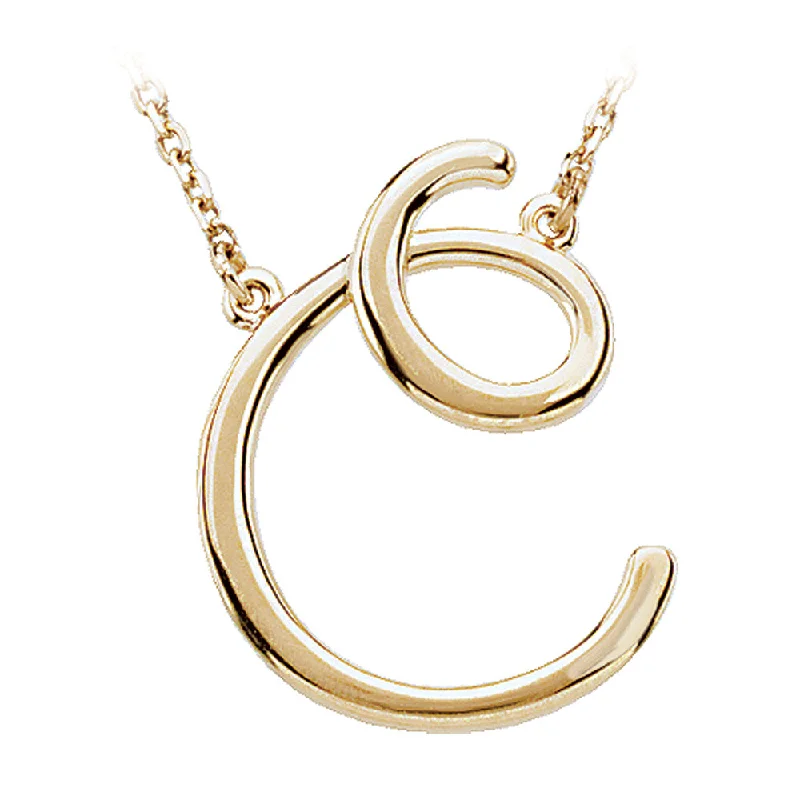 14k Yellow Gold, Olivia Collection, Medium Script Initial C Necklace