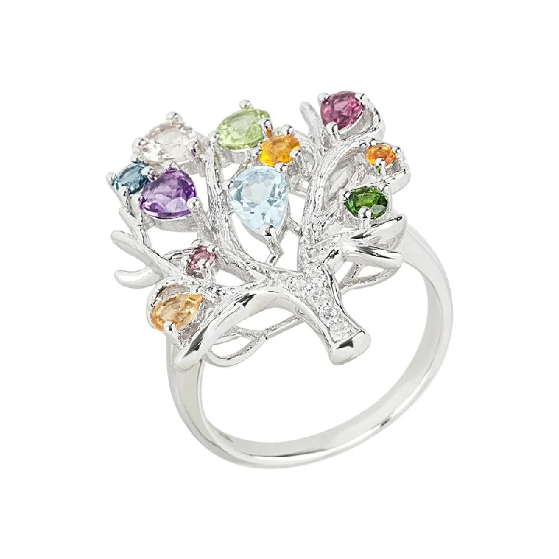 925 Sterling Silver Multi Stone Ring