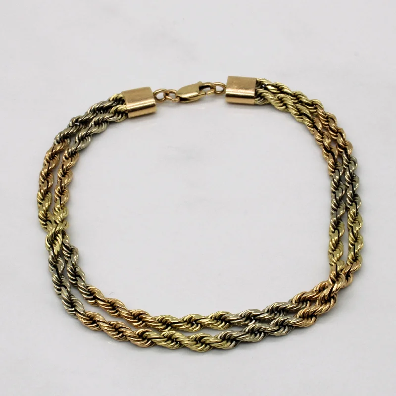 Tri Tone Gold Rope Chain Bracelet | 8" |