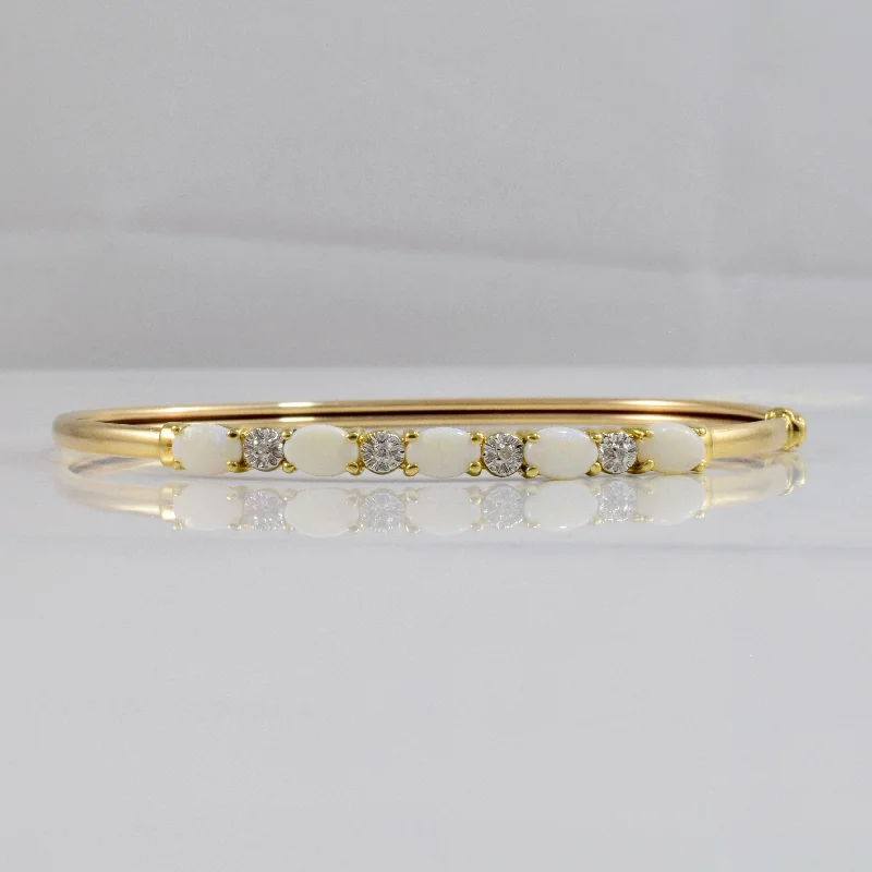 Opal and Diamond Bangle | 0.01 ctw SZ 8" |