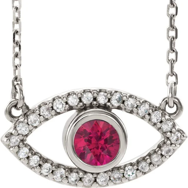 14KT GOLD RUBY & WHITE SAPPHIRE EVIL EYE 18" NECKLACE