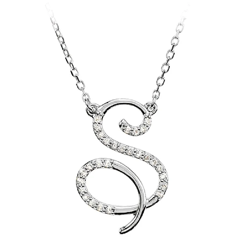 1/8 Ctw Diamond Sterling Silver Medium Script Initial S Necklace, 16in