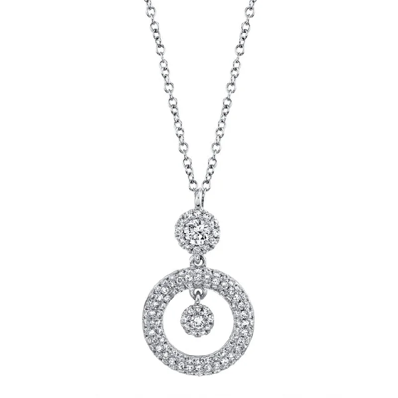 14KT GOLD 0.39 CTW DIAMOND DOUBLE ROUND HALO DROP NECKLACE