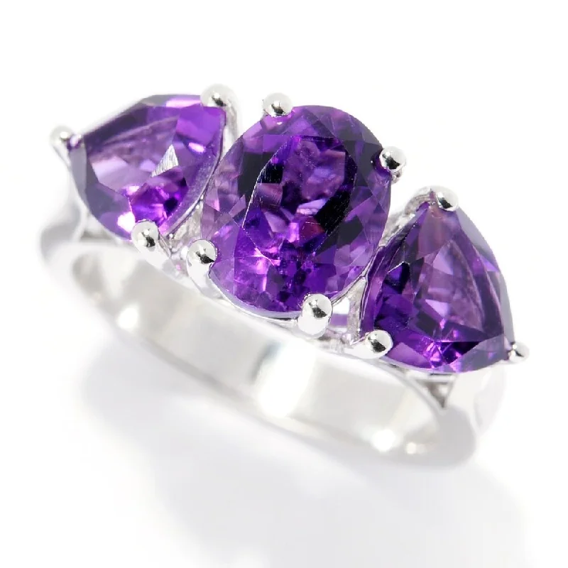 Sterling Silver Oval & Trillion Amethyst Ring