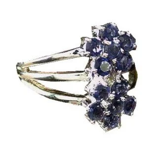 Handmade Sterling Silver 'Dazzling Daisies' Iolite Cluster Ring (India)