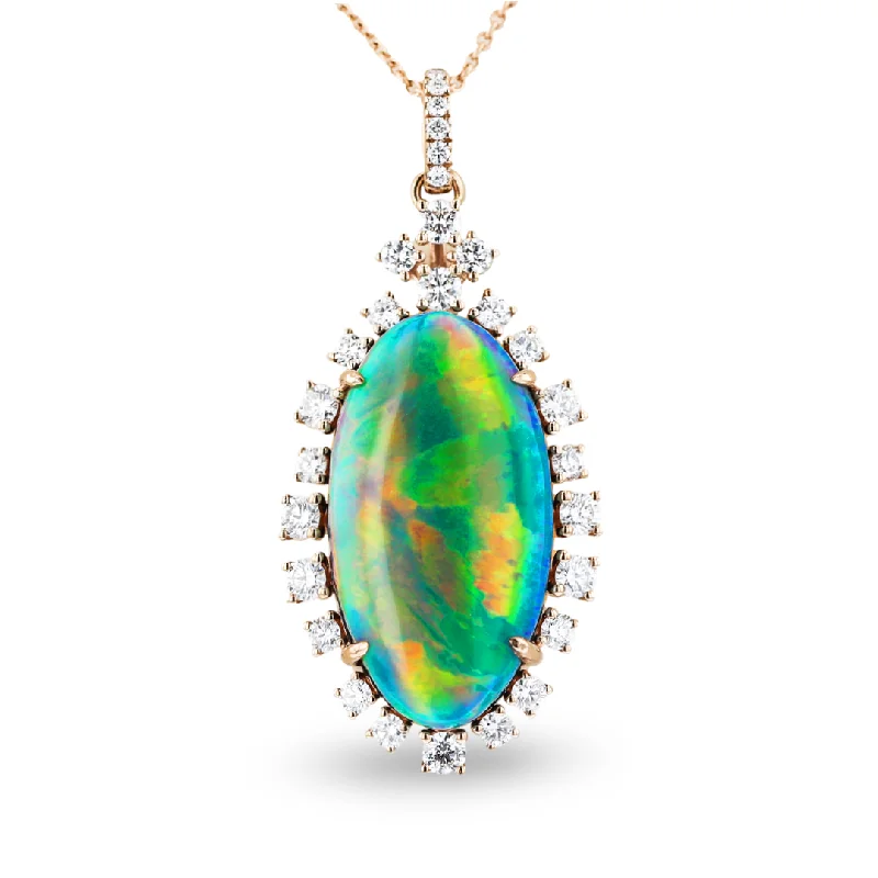 JULEVE 18KT ROSE GOLD 9.63CT ETHIOPIAN OPAL & 1.32CTW DIAMOND HALO NECKLACE