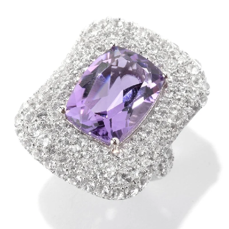 925 Sterling Silver Pink Amethyst and White Topaz Ring