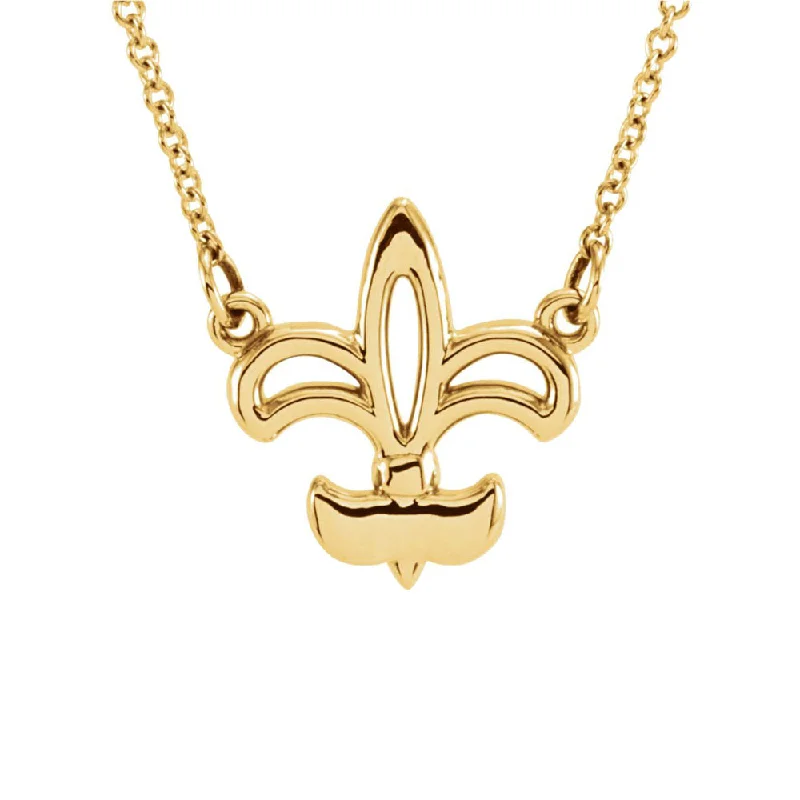 Polished Fleur De Lis Necklace in 14k Yellow Gold, 16 Inch