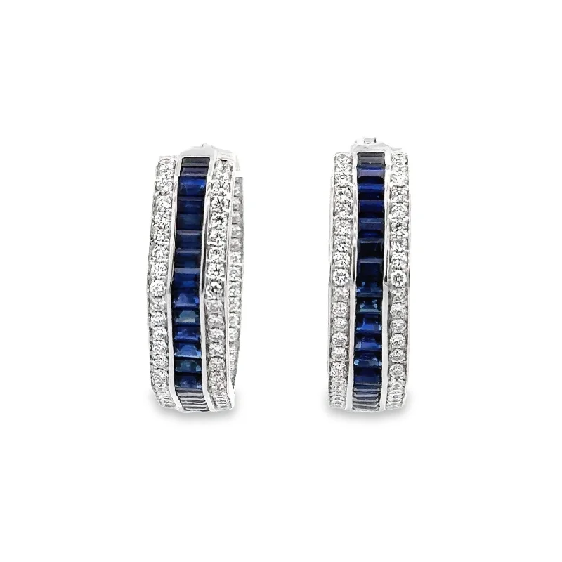 Sapphire & Diamond 18k White Gold Medium Round Hoops