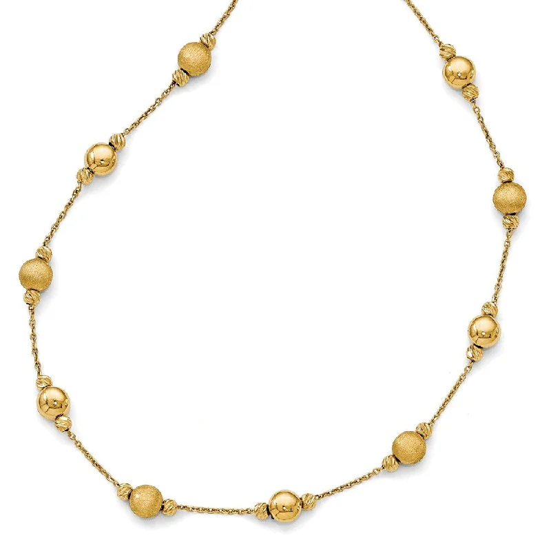 Multi Finish 6mm Bead Station Necklace in 14k Yellow Gold, 17 Inch