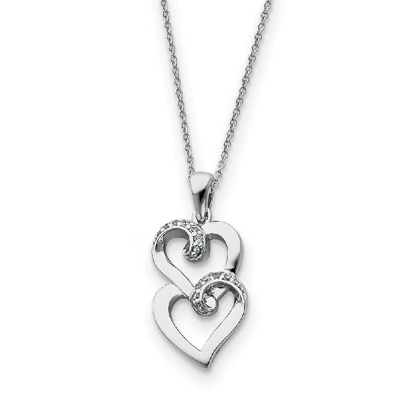 Sterling Silver & CZ Sisters, Friends Forever, Heart Necklace, 18 Inch