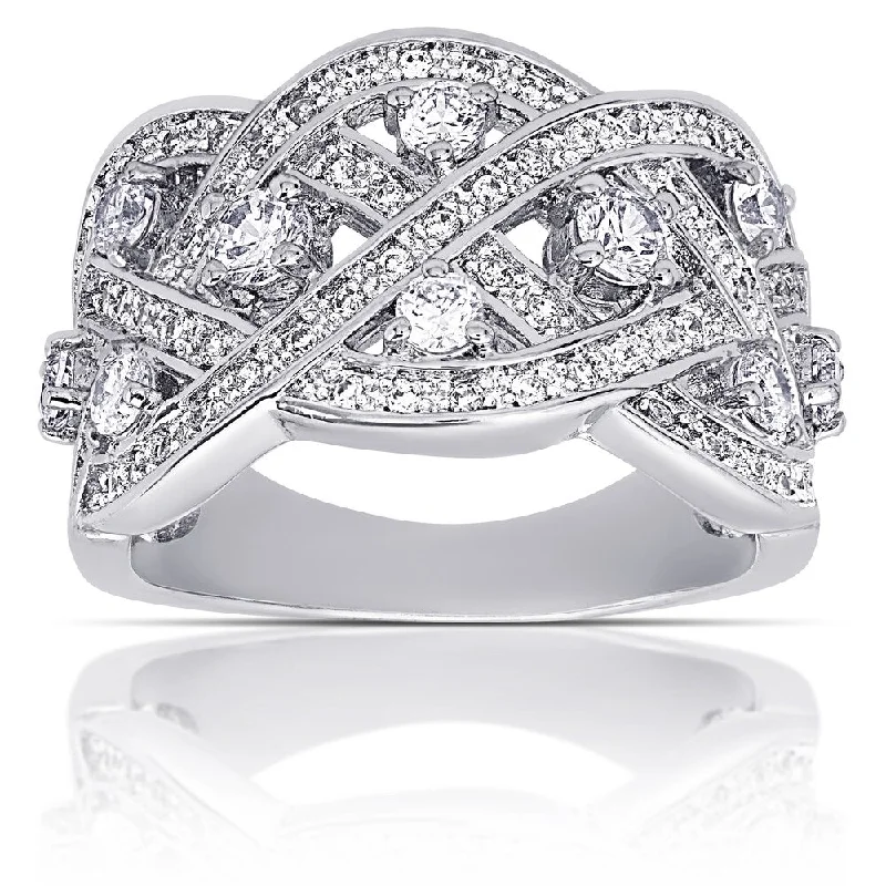 Dolce Giavonna Silver Overlay Cubic Zirconia Filigree Deign Anniversary Ring