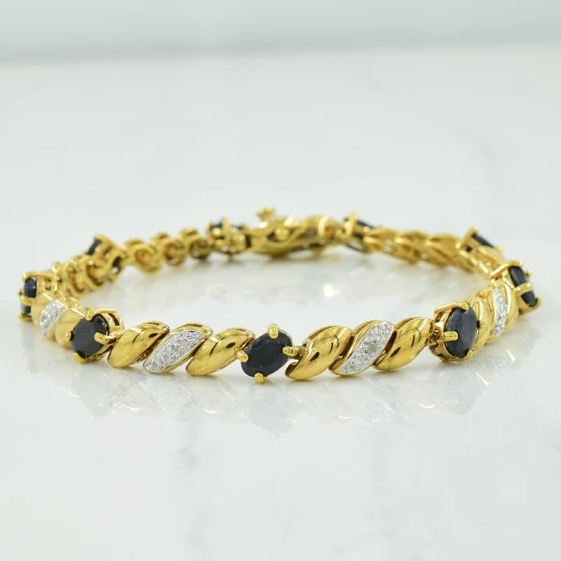 Sterling Silver with Gold Plating Sapphire & Diamond Bracelet | 4.50ctw, 0.02ctw | 7" |