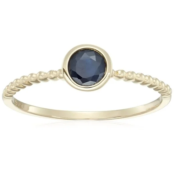 10k Yellow Gold Blue Sapphire Beaded Shank Stackable Ring, Size 7