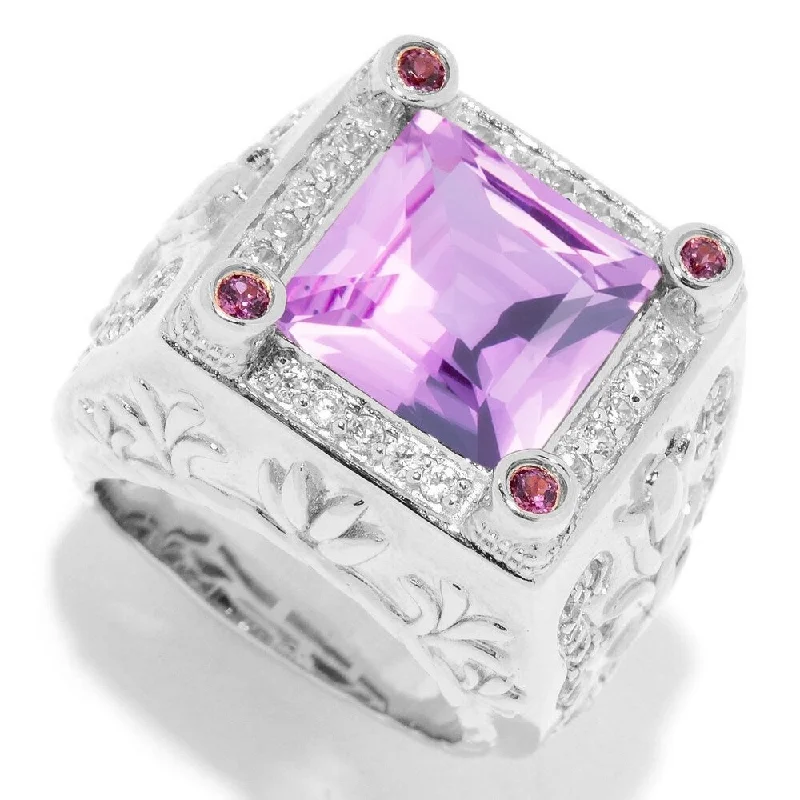 925 Sterling Silver Pink Amethyst,Rhodolite Garnet,White Natural Zircon Ring